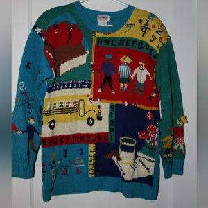 Vintage PBJ Sport Women's Multicolor Crew Neck Teacher Sweater Size S